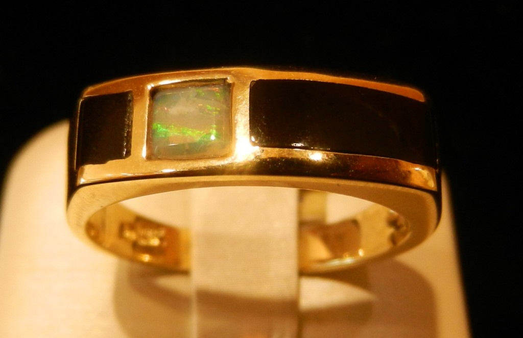 14k Yellow Gold Opal & Onyx Ring