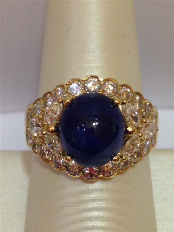 18k Yellow Gold Diamond & Sapphire Ring
