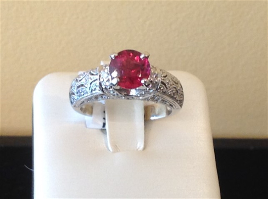18k White Gold Diamond & Ruby Ring