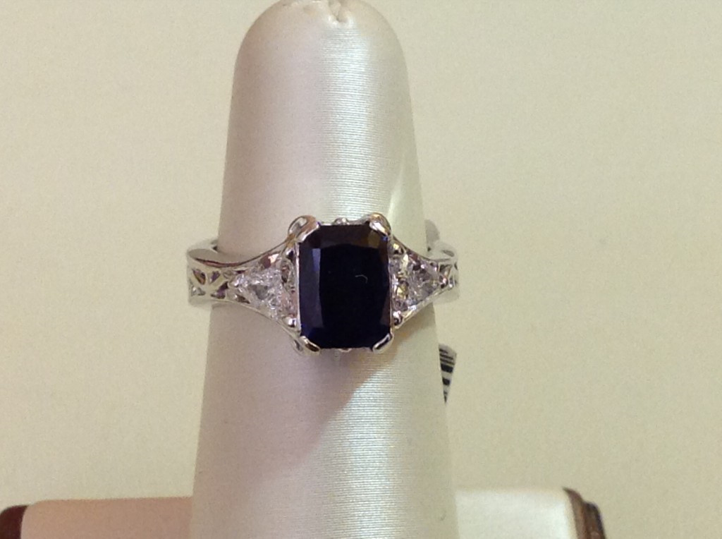 14k White Gold Diamond & Sapphire Ring
