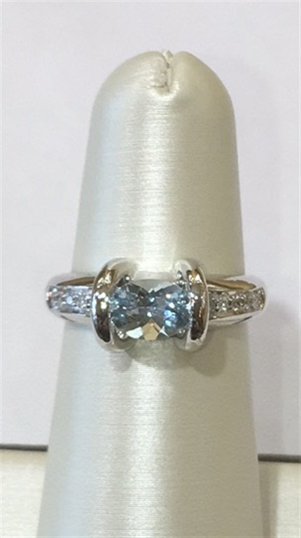 14k White Gold Blue Topaz & Diamond Ring