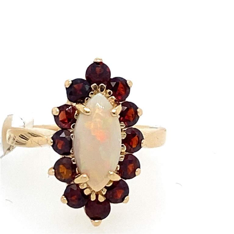 14k Yellow Gold Opal & Garnet Ring