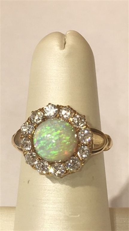 14k Yellow Gold Diamond & Opal Ring