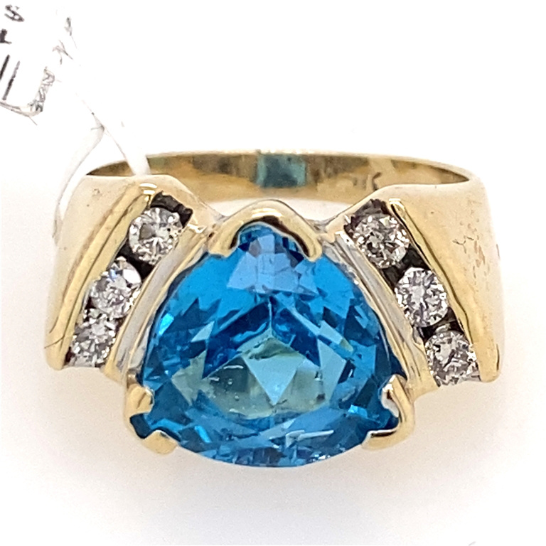 14k Yellow Gold Blue Topaz & Diamond Ring