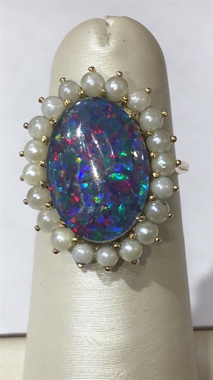 14k Yellow Gold Opal & Pearl Ring