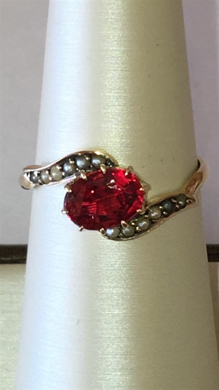 14k Yellow Gold Ruby & Pearl Ring