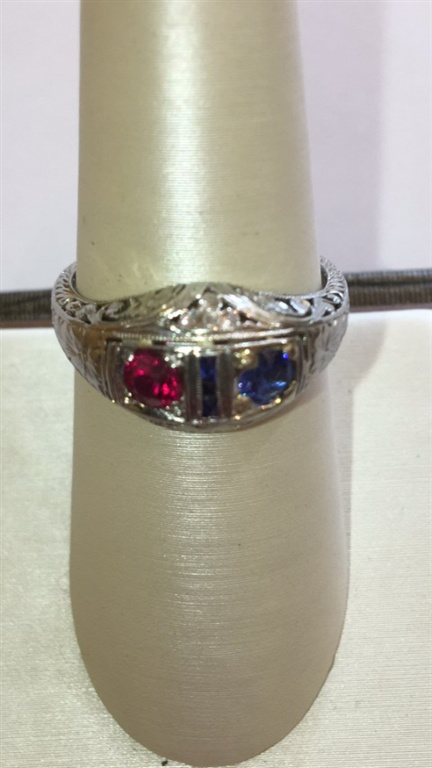 18k White Gold Ruby & Sapphire Ring