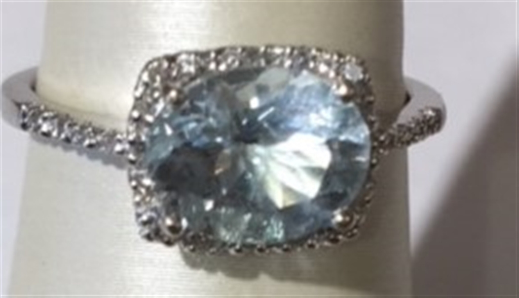 14k White Gold Blue Topaz & Diamond Ring