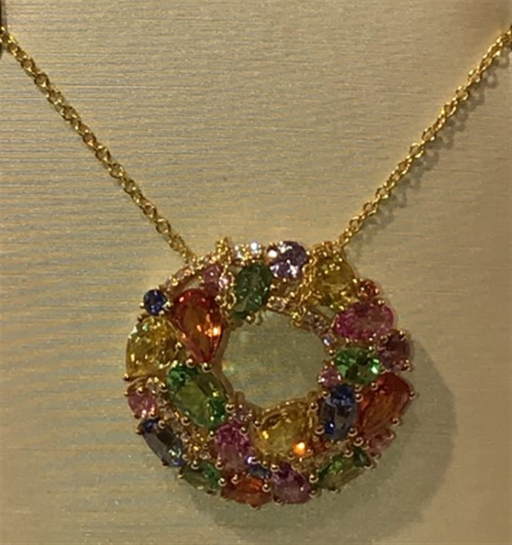 14k Yellow Gold Diamond & Sapphire Necklace