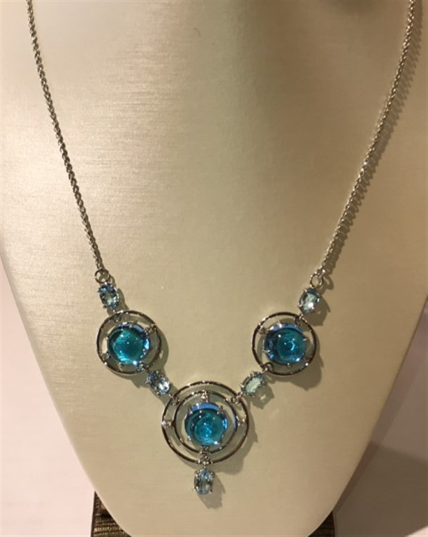 14k White Gold Blue Topaz & Topaz Necklace