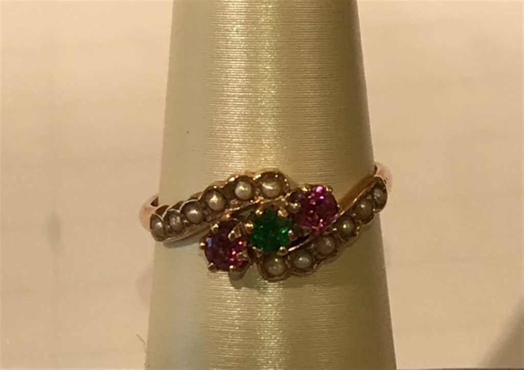 14k Rose Gold Emerald & Pearl Ring