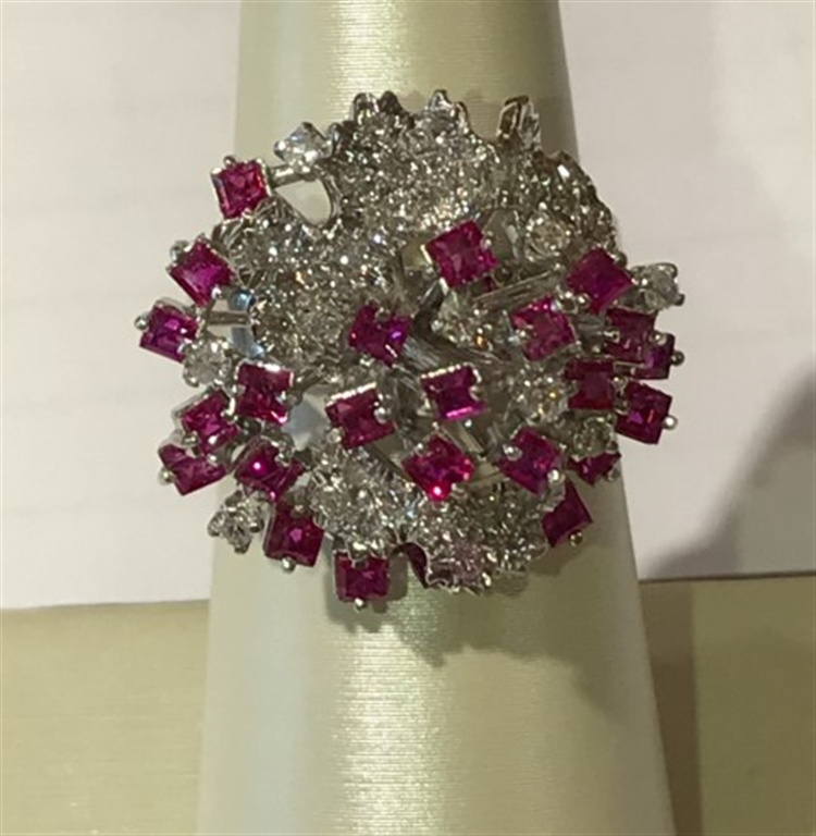 18k White Gold Diamond & Ruby Ring