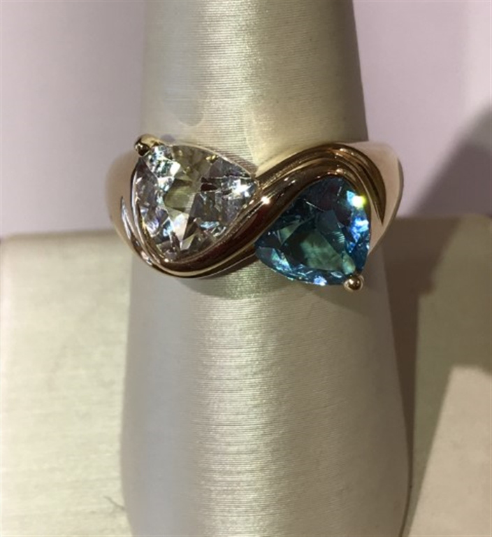 14k Yellow Gold Blue Topaz & Topaz Ring