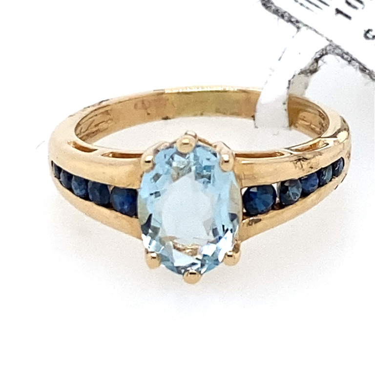 14k Yellow Gold Sapphire & Aquamarine Ring
