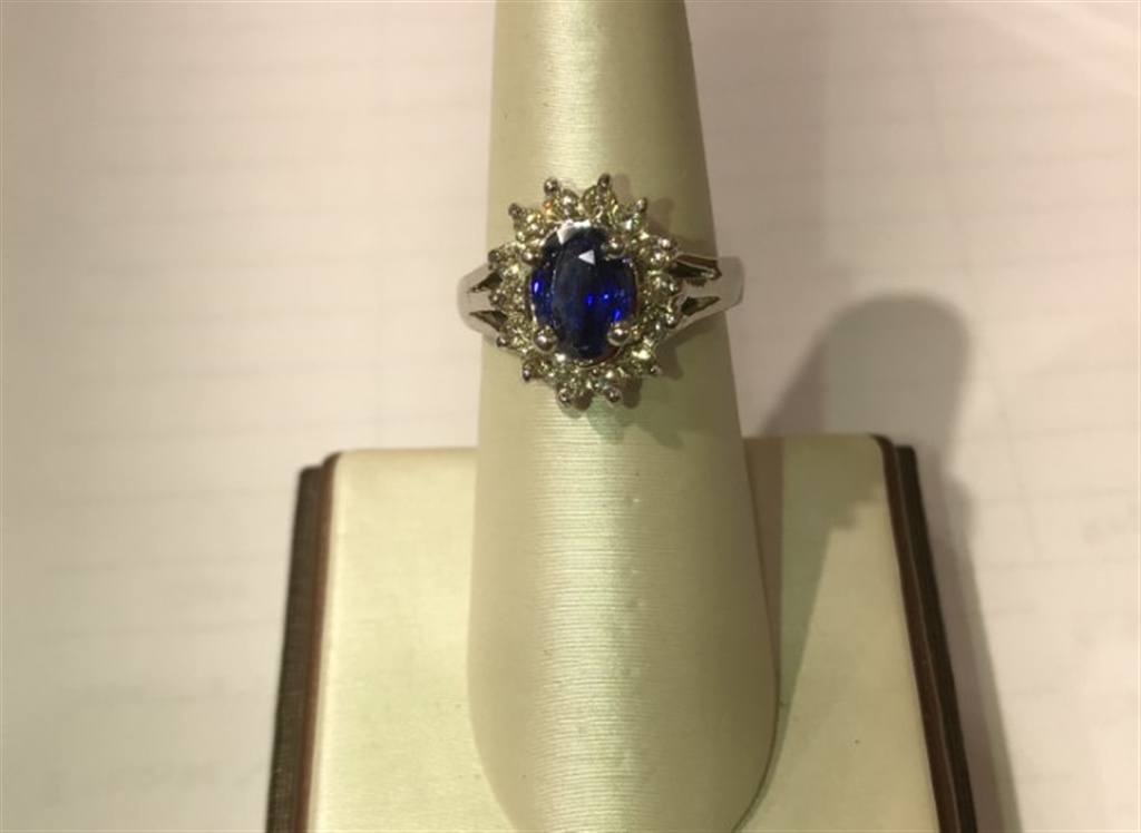 14k White Gold Diamond & Sapphire Ring