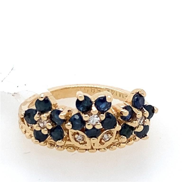14k Yellow Gold Diamond & Sapphire Ring