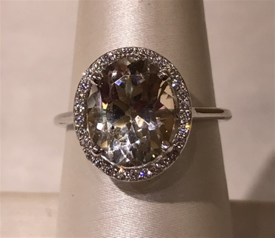 14k White Gold Diamond & Topaz Ring