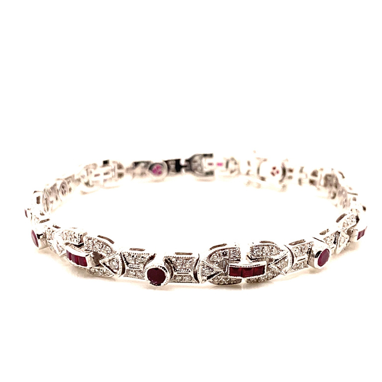 18k White Gold Diamond & Ruby Bracelet