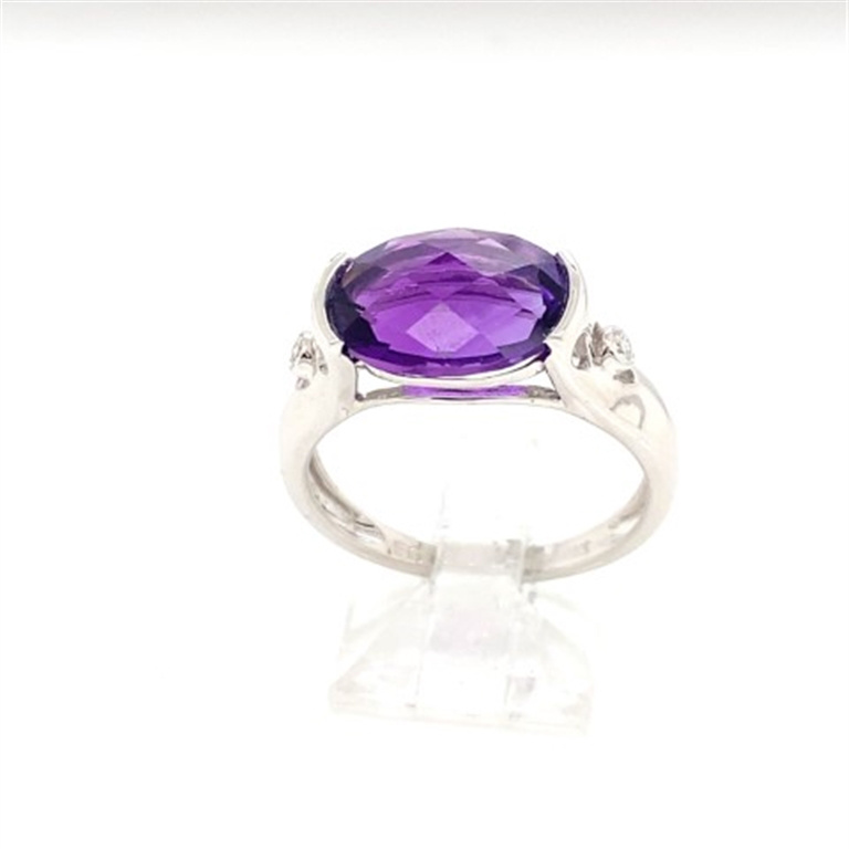 14k White Gold Diamond & Amethyst Ring
