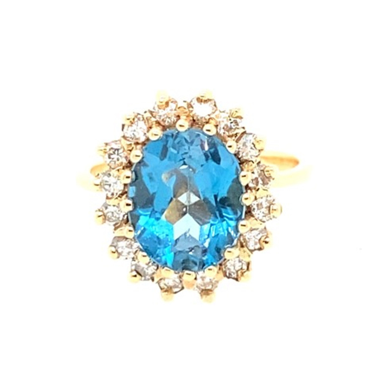 14k Yellow Gold Blue Topaz & Diamond Ring