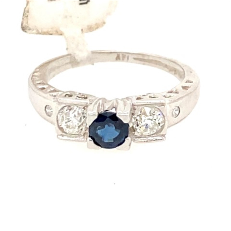 14k White Gold Diamond & Sapphire Ring