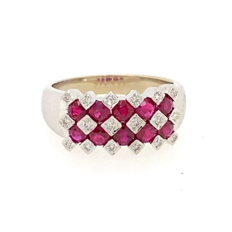 14k White Gold Diamond & Ruby Ring