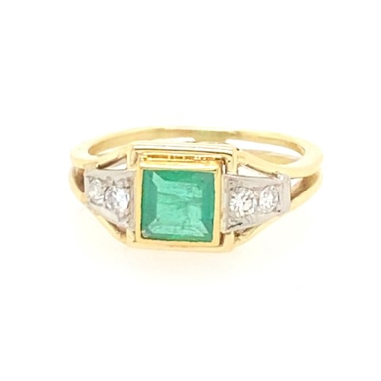 14k Two-Tone Gold Diamond & Emerald Ring
