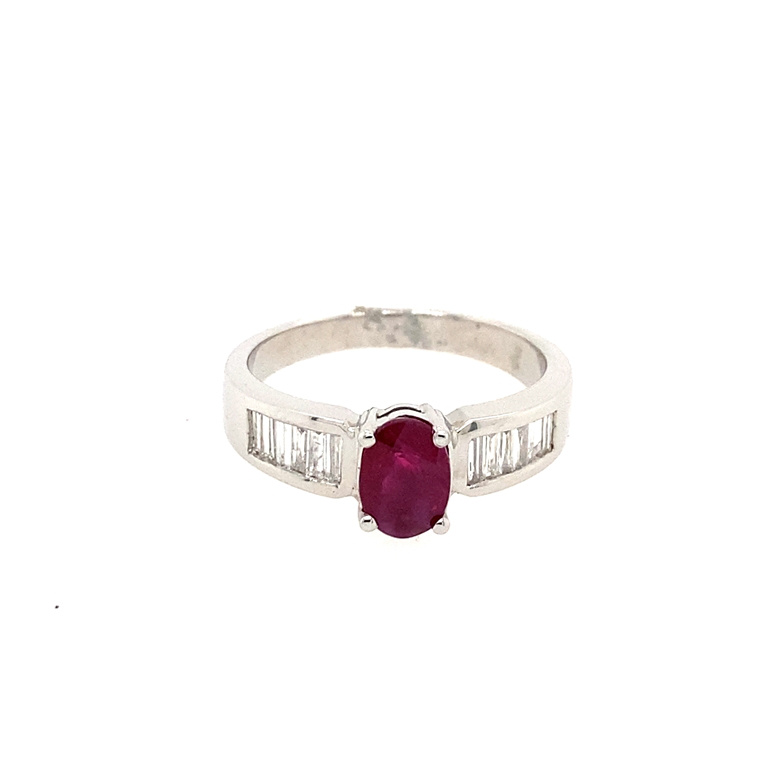 14k White Gold Diamond & Ruby Ring