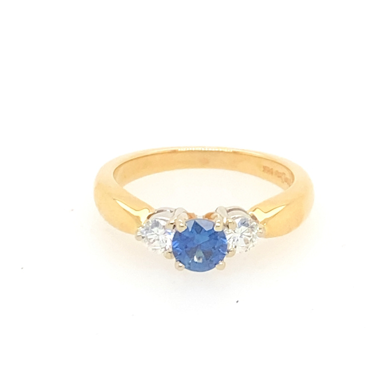 14k Yellow Gold Diamond & Sapphire Ring