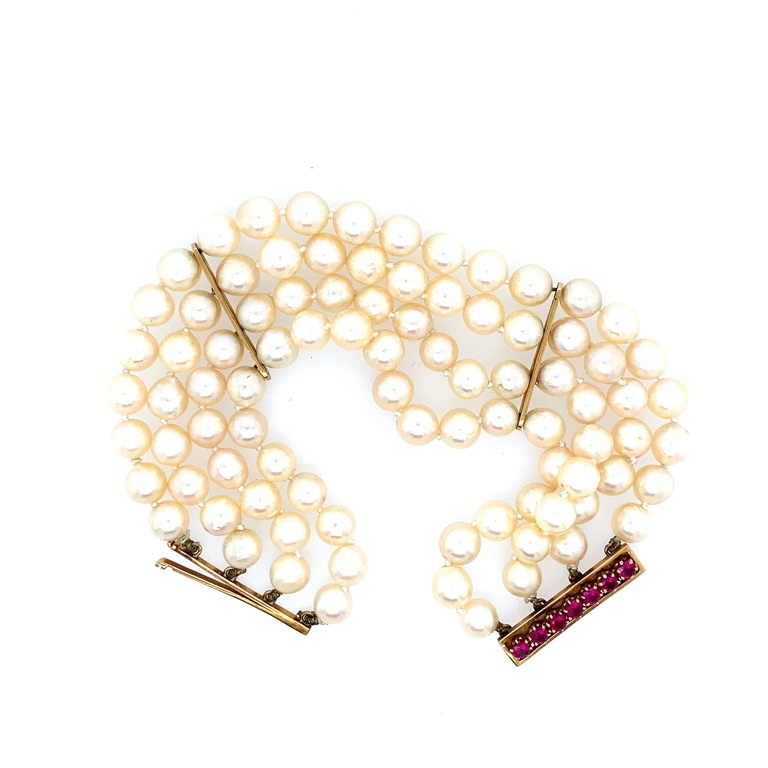 14k Yellow Gold Ruby & Pearl Bracelet