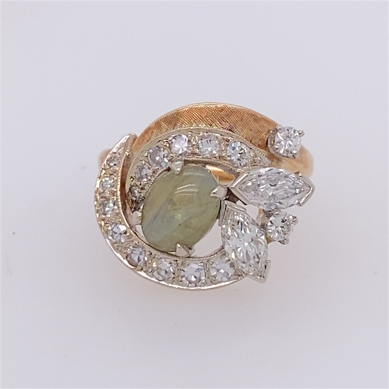 14k Yellow Gold Diamond & Sapphire Ring