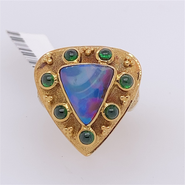 18k Yellow Gold Emerald & Opal Ring