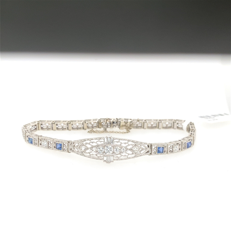 14k White Gold Diamond & Sapphire Bracelet