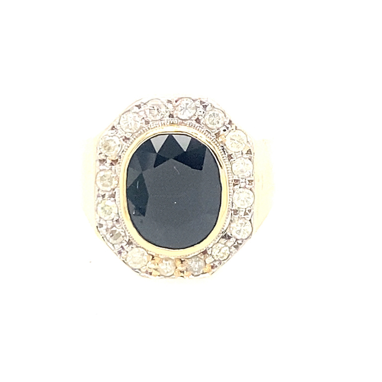 14k Yellow Gold Diamond & Sapphire Ring