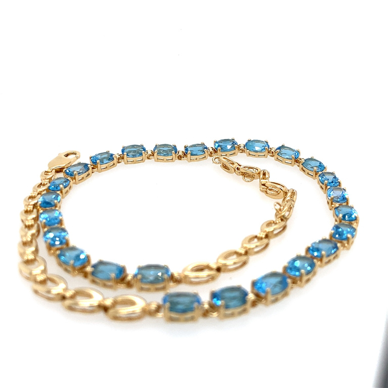 14k Yellow Gold Blue Topaz & Topaz Necklace