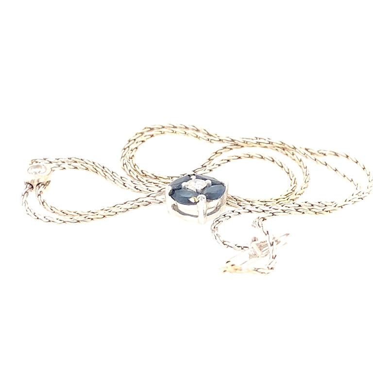 14k White Gold Diamond & Sapphire Necklace