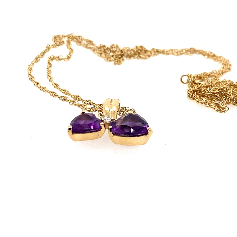 14k Yellow Gold Diamond & Amethyst Necklace