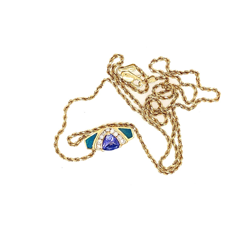 14k Yellow Gold Diamond & Tanzanite Necklace