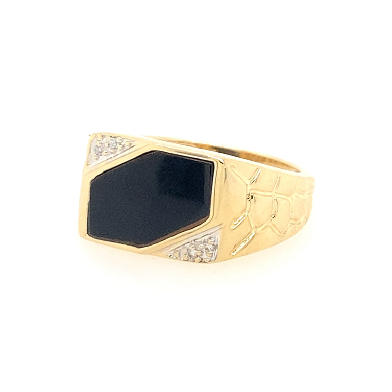 14k Yellow Gold Diamond & Onyx Ring