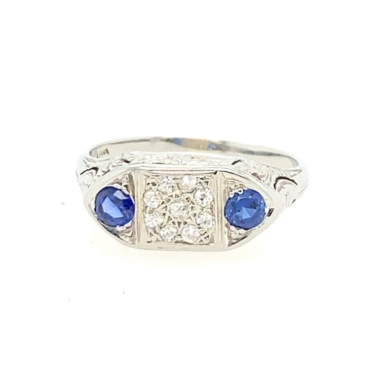 14k White Gold Diamond & Sapphire Ring