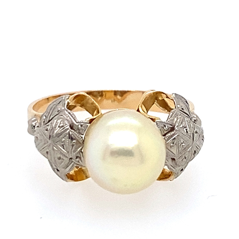 18k Two-Tone Gold Pearl Ring