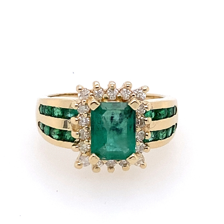 14k Yellow Gold Diamond & Emerald Ring