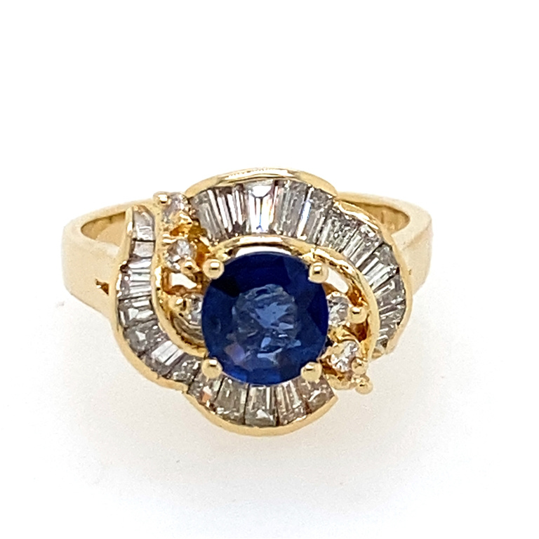 18k Yellow Gold Diamond & Sapphire Ring