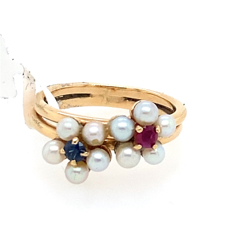 14k Yellow Gold Ruby & Pearl Ring