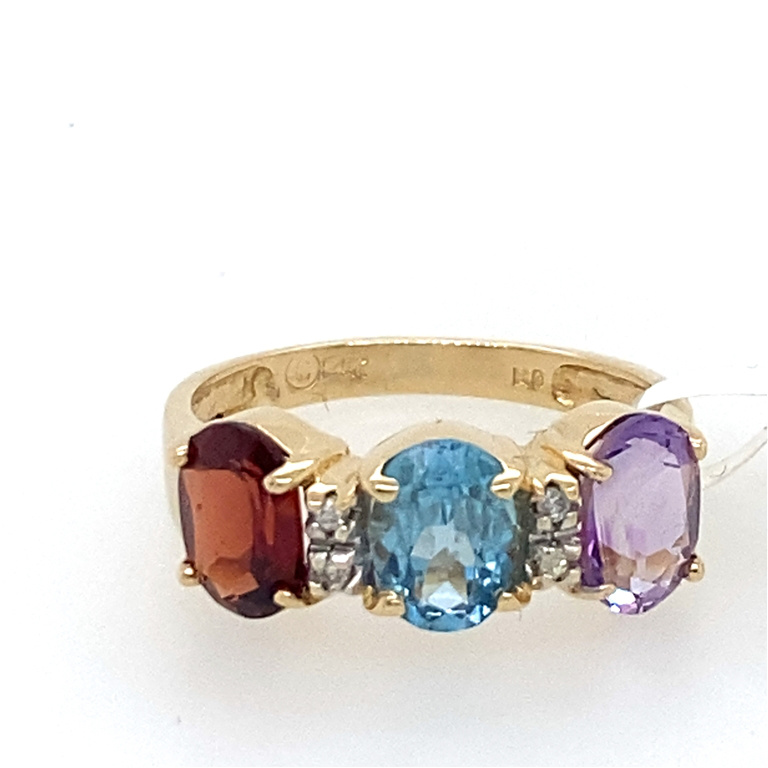 14k Yellow Gold Blue Topaz & Diamond Ring