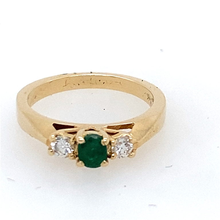 14k Yellow Gold Diamond & Emerald Ring
