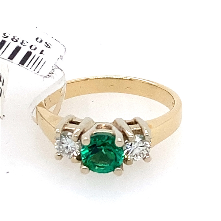 14k Yellow Gold Diamond & Emerald Ring