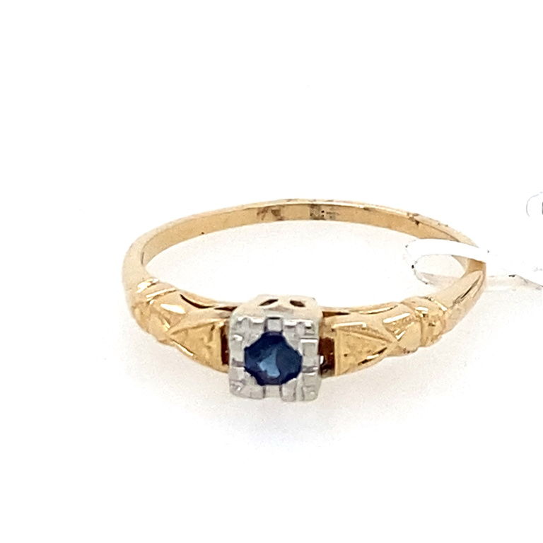 14k Yellow Gold Diamond & Sapphire Ring