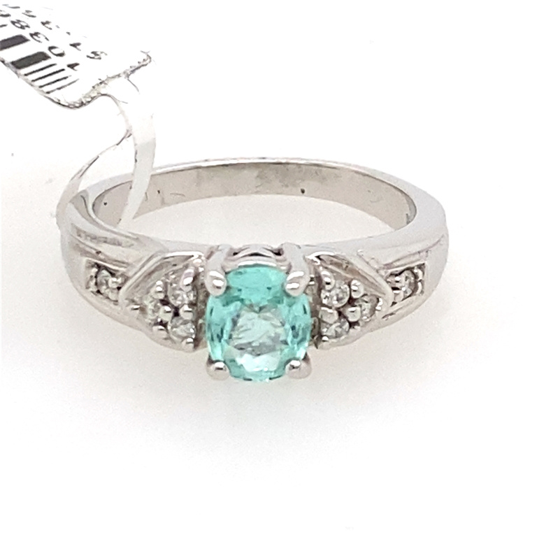 18k White Gold Blue Topaz & Diamond Ring