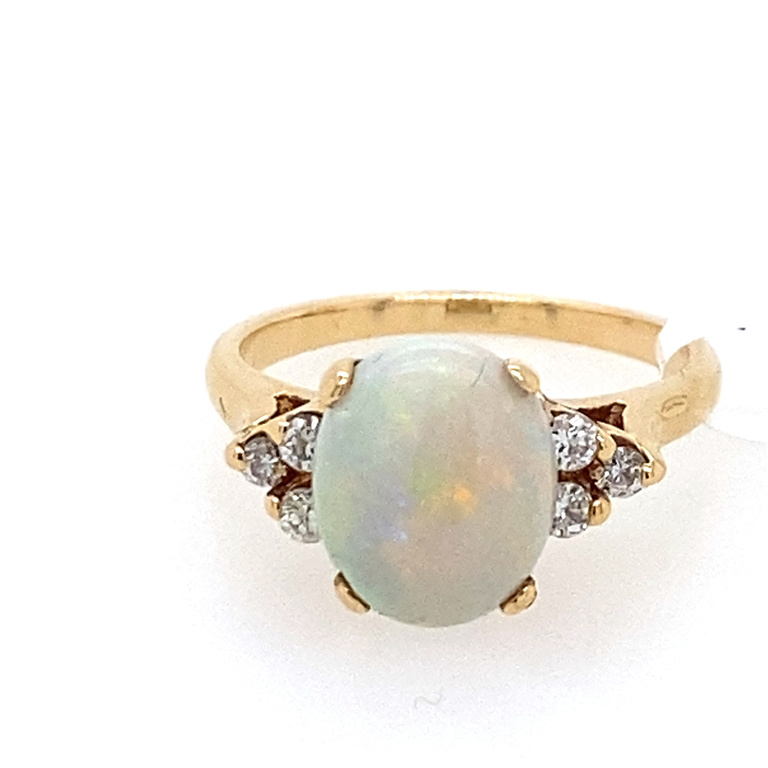 14k Yellow Gold Diamond & Opal Ring